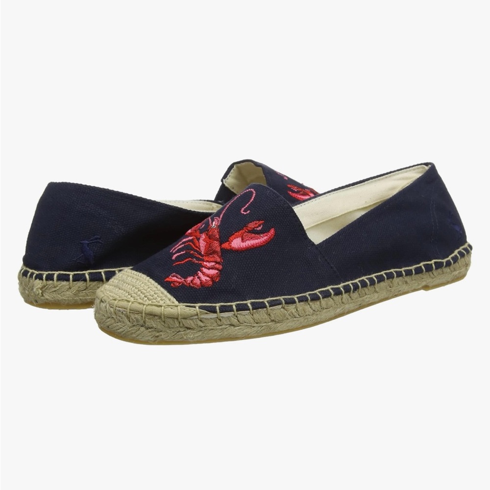 Joules Shelbury Womens Espadrilles Flats Embroidered Lobster US 6 RARE!